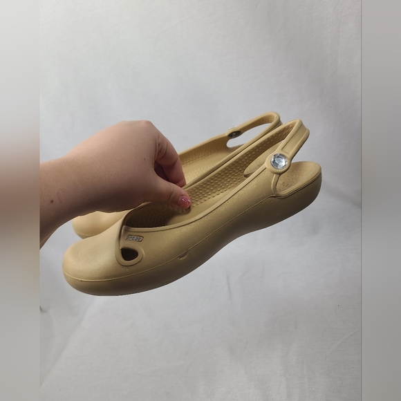 Crocs Olivia Gold Beige Croslite Slingback Jeweled Flats Women 7 - Picture 4 of 10